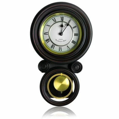 Bedford 16.5" Contemporary Round Wall Clock Black Finish with Pendulum & Chimes - Image 1 of 4