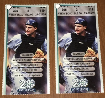 Boleto de los Angelinos Marineros 23/09/1997 Randy Johnson ganador #123 Jim Edmonds 2 horas Foto 1 de 2