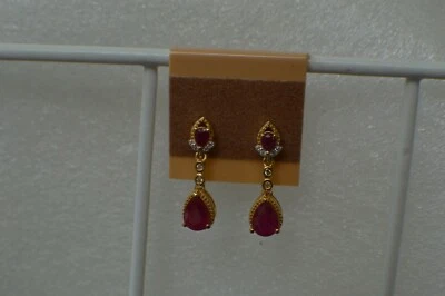 2.30ct Niassa Ruby / Zircon Dangle Earrings 14K YG over Fine Silver ~ VVS - Image 1 of 4