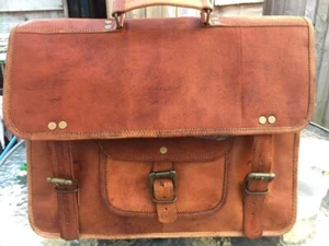 New Classic Camel Leather Shoulder Bag/Business Office /Laptop bag 18X14X5 inch - Picture 1 of 4