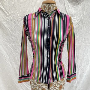 Camisa/Blusa Bellino Vintage Años 70 Italia Rosa Rayas Elastizada Nylon Talla 34 - Imagen 1 de 3