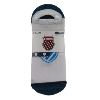 K-SWISS Men's No-Show Cushioned Sole Socks 8 Pairs White Size 10-13 - Image 1 of 4