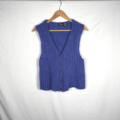 Chaleco Lizsport Mujer L Azul Mezcla Mohair Botón Delantero Sin Mangas Tejido Top Foto 1 de 3