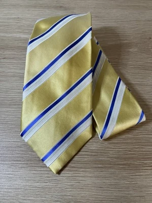 Corbata de seda de diseñador Donald J. Trump hecha a mano amarilla con rayas azules y blancas Foto 1 de 4