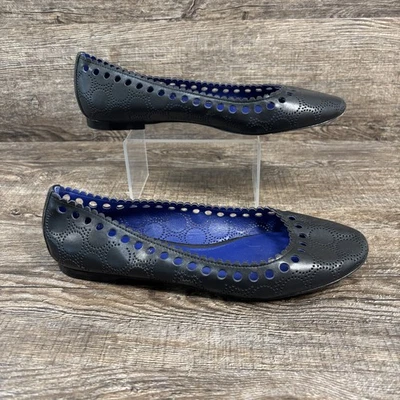 Diane von Furstenberg Shoes Womens Size 6.5M Black Laser Cut Flats Ballet Blue - Imagem 1 de 4