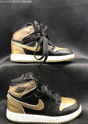 耐克 Jordan 1 Retro High 黑色/金属金色,尺寸 11C — 第 1/4 张图片