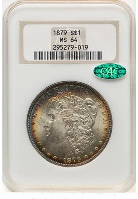 1879 Morgan Silver Dollar, NGC MS64 CAC, super sweet RARE coin!, Toned GEM PQ - Image 1 of 2