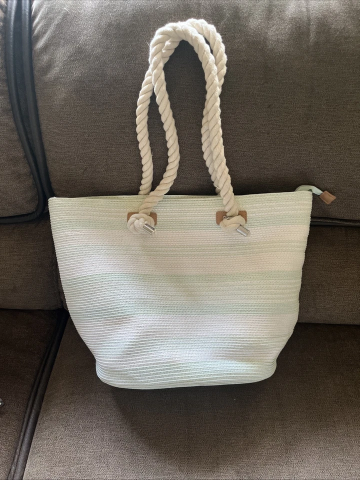 Bolso de Mano de Playa Saks Fifth Avenue Doble Asa Cuerda Paja Nuevo sin Etiquetas Foto 1 de 4