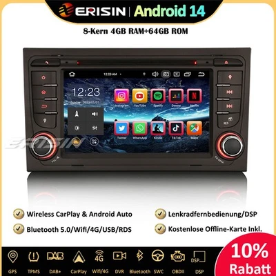 64GB Autoradio DAB+Android 14 GPS Navi SWC RDS CD AUDI A4 S4 RS4 RNS-E SEAT EXEO - Bild 1 von 4
