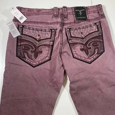 NUEVO Jeans Rock Revival Reid Motociclista 38x34 Borgoña Denim Grunge Rock Elastizados Foto 1 de 4