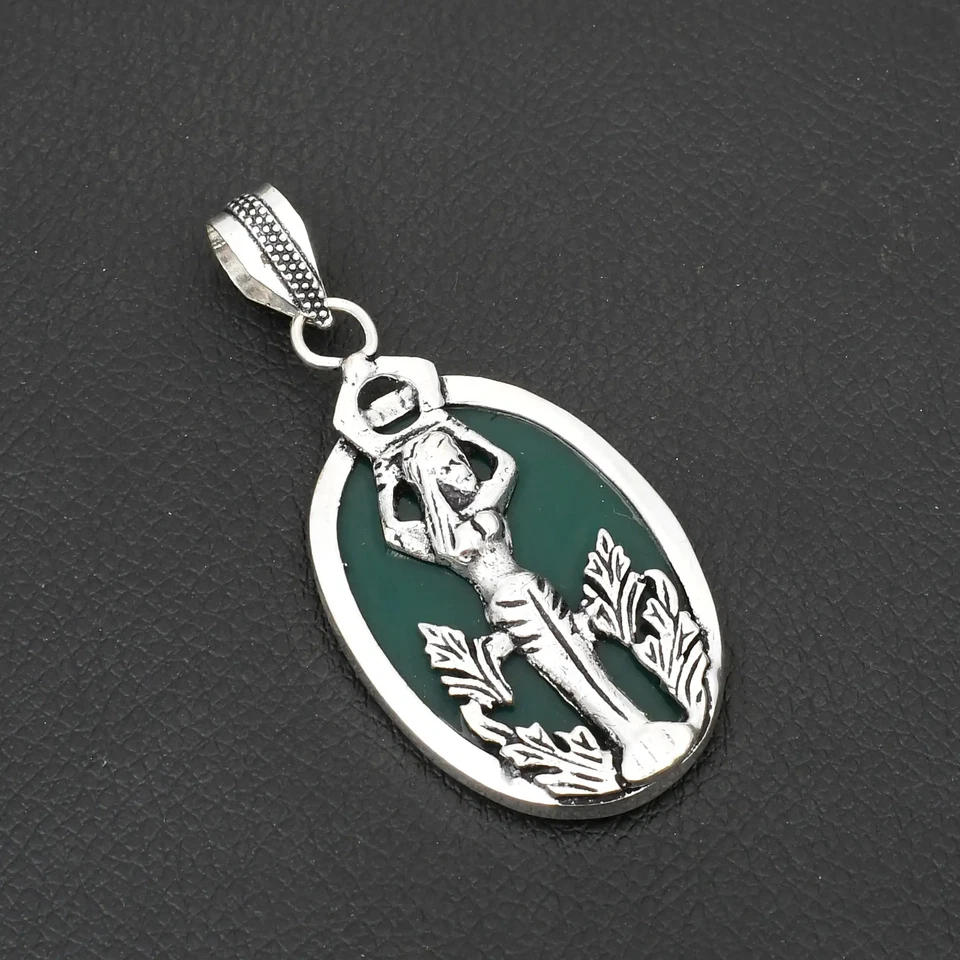 Colgante de sirena hecho a mano étnico de piedras preciosas de ónix verde joyería 2,4" AP-23524 Foto 1 de 1