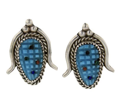 Vintage TRACEY BOWEKATY Zuni Corn Inlay Turquoise Cufflinks - Image 1 of 4