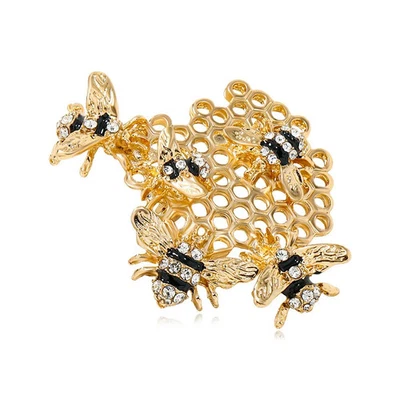 老式黄金水钻蜜蜂胸针-男女通用昆虫首饰蜂窝礼物 — 第 1/4 张图片