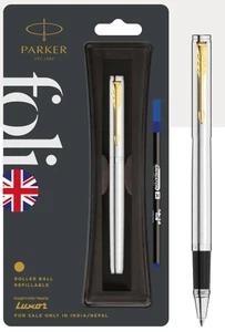 Parker Folio Stainless Steel Roller Ball Gold Trim (Pack Of 3) - Picture 1 of 3