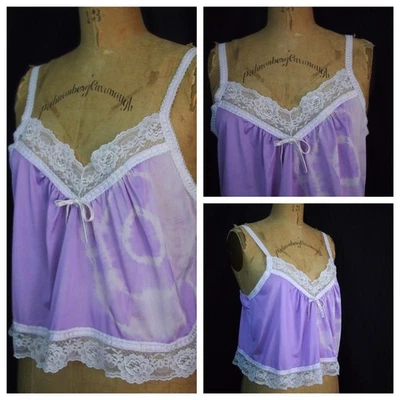 De Colección JILL ANDREA Púrpura Tie Dye Retro Nylon Camisola Top ENCAJE Hippie Boho EE. UU. M Foto 1 de 4