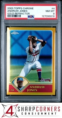 Topps 2003 refractor cromado dorado #4 Andruw Jones #/449 Pop 3 PSA 8 Foto 1 de 3
