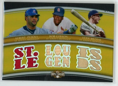 Camiseta deportiva Albert Pujols Bob Gibson Stan Musial 2010 Topps Triple Threads #/9 parche Foto 1 de 2