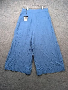 Massimo Dutti Pants Womens 8 Blue Striped Culottes Wide Leg Cropped Chic - Picture 1 of 16