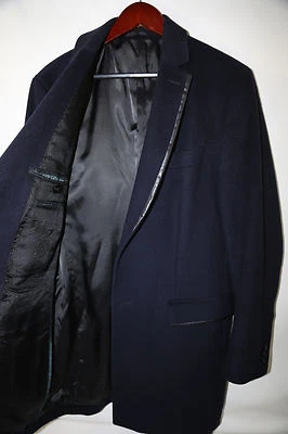 #254  Hugo Boss Black Label 'Zavier' Blue Leather Trim Car Coat Size 40 R - Image 1 of 4