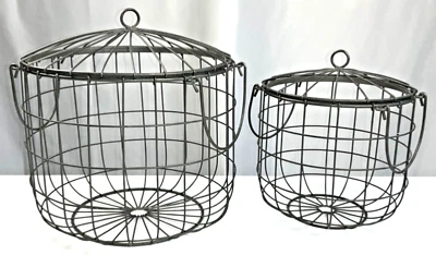Juego de 2 CESTAS DE ALAMBRE DE METAL CON TAPA con asas Cestas de almacenamiento de metal redondas Foto 1 de 4