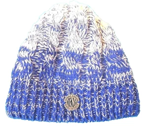 DKNY DONNA KARAN KABELSTRICK BLAU WEISS FLEECE GEFÜTTERTE BEANIE MÜTZE GRÖSSE OS 7-16 - Bild 1 von 6