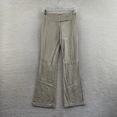 Y2K 复古正装裤 2 25 卡其色米色亚麻低腰靴型喇叭裤 — 第 1/4 张图片