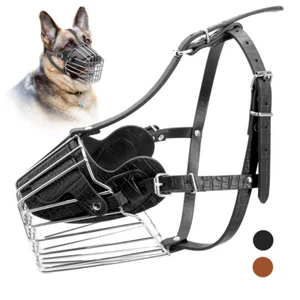 German Shepherd Dog Muzzle Strong Metal Basket Adjustable Leather Strap Pitbull - Picture 1 of 14