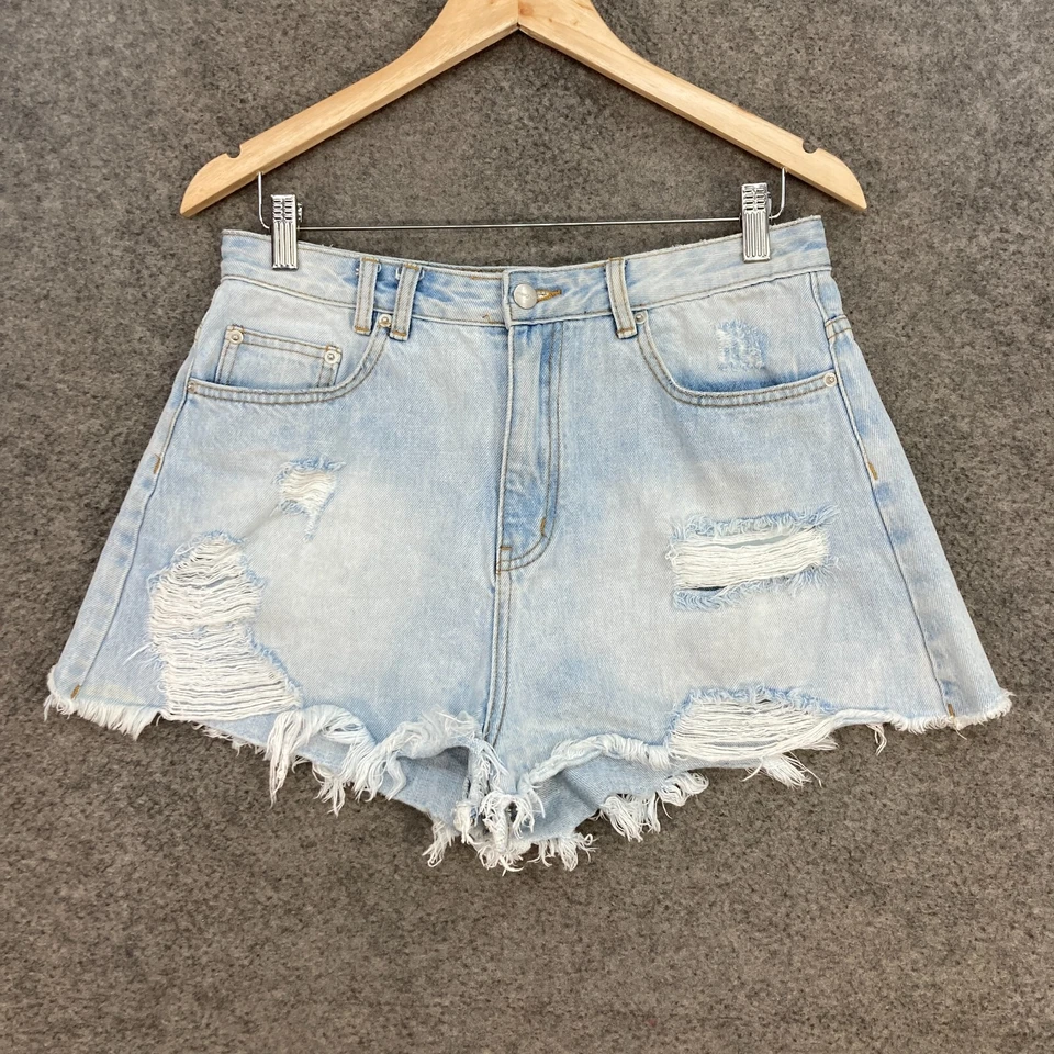 Pantalones cortos para mujer Insight talla 30 tiro alto denim deshilachado algodón 19007 Foto 1 de 4