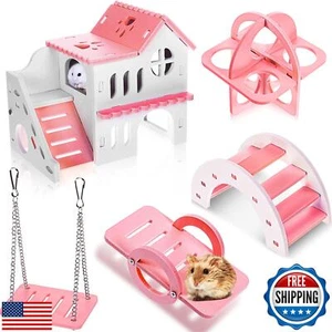 Skylety 5 Pcs Hamster Toys Include Wooden Accessories Hamster House Guinea Pi - Picture 1 of 5