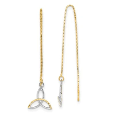 Pendientes enhebrador nudo celta cadena caja rodio corte brillante oro amarillo 14K 59 mm Foto 1 de 4