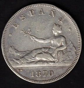 ESPAÑA MONEDA 5 PESETAS GOBIERNO PROVISIONAL 1870 SNM - Imagen 1 de 2