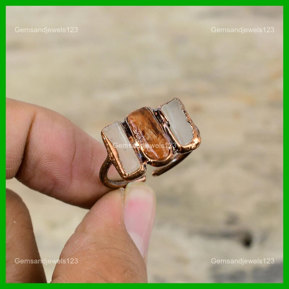 Anillo de promesa de esposa electroformado cobre piedras preciosas áspera cornalina radiante joyería Foto 1 de 4