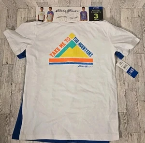 Eddie Bauer Boys T-Shirts 10-12 & 14-16 Youth Graphic 3pk White Blue Gray NEW - Picture 1 of 10