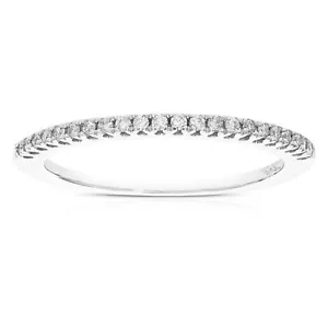 1/6 cttw Pave Diamond Wedding Band in 10K White or Yellow Gold Prong Set Round - Picture 1 of 20