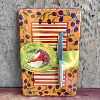 MWW Mediterranean Olives Bright Ceramic Cutting Board Set w/ Knife. NEW IN PKG! - Image 1 of 4