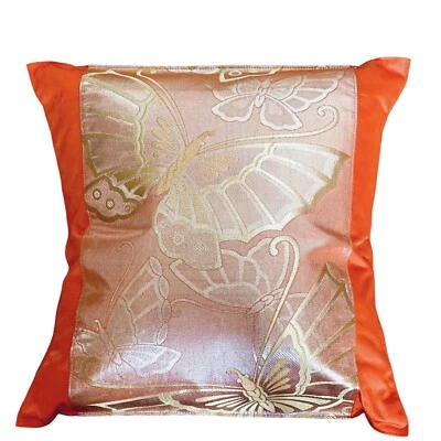 Funda de Almohada Obi Kimono Japonés Brillante 18" Hecha a Mano/Naranja/Mariposa F/S259 Foto 1 de 4