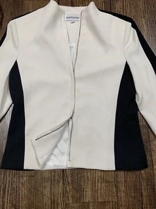 BLOOMINGDALES Sz 4 cream Ivory Black 2 Way Zipper Blazer Jacket Top Coat - Picture 1 of 6