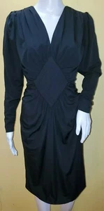 Vintage Murray M Petites Black Rushed Wiggle Dress - Picture 1 of 6