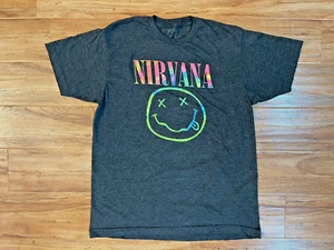 Nirvana Psychedelic Smiley Face Graphic Band T-Shirt Gray Size XL - Picture 1 of 4