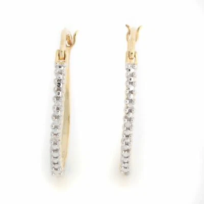 Pendientes tipo argolla de diamantes naturales enchapados en oro amarillo de 14 quilates de ley para mujer Foto 1 de 4