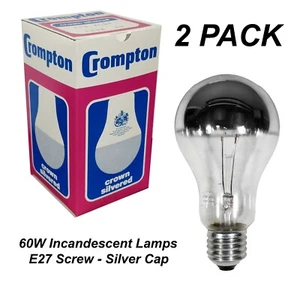 2 x 60W Silver Crown Light Globes Bulbs Lamps E27 Screw Incandescent Chrome Cap - Picture 1 of 3