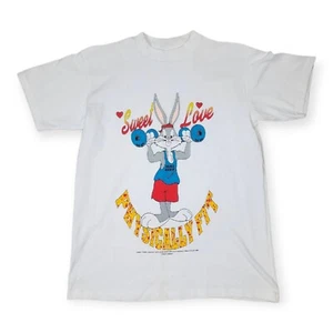 Vintage Bugs Bunny White 1990s Looney Tunes Physically Fit T-Shirt Size Large - Picture 1 of 11