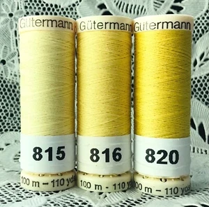3 NEW different Yellow colors GUTERMANN 100% polyester thread 110 yard spools - Picture 1 of 4
