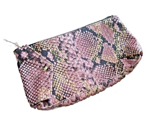 Vtg 90s Estee Lauder Bag Pink Snakeskin Cosmetic MakeUp Bag Organizer Zip Wallet - Picture 1 of 7
