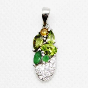 Peridot Smaragd Saphir Cubic Zirkonia Anhänger 925 Silber 585 Weißgold vergoldet - Bild 1 von 4