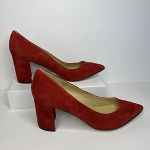 Marc Fisher Claire red suede leather block heel point toe shoes women's 9.5 - Picture 1 of 18