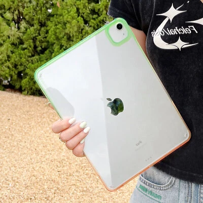 New Gradient Color Frame Clear Hard Back Case Cover For Apple iPad model Option - Image 1 of 4