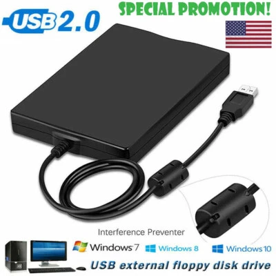 3.5” USB 2.0 Data External Floppy Disk Drive 1.44MB For Laptop PC Win 7/8/XP Mac - Image 1 of 4