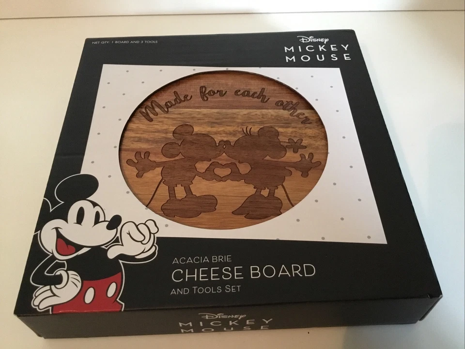 Disney Mickey and Minnie Mouse Acacia Brie Wood Cheese Board and Tool Set ~ New - Image 1 of 4