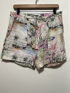 Johnny Was Workshop 100% Linen Tassel Tropical Print Shorts Size Small